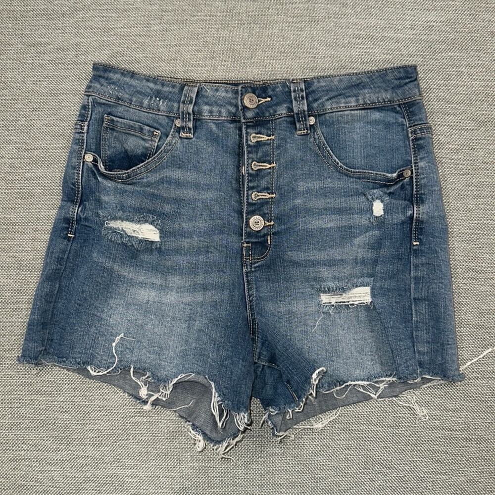 Altar’d State button fly distressed high waisted denim shorts size 27